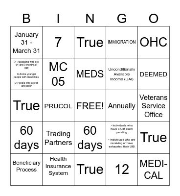 Eligibility Requirements! Bingo Card