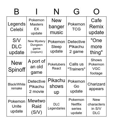 Pokemon Presents Bingo Card