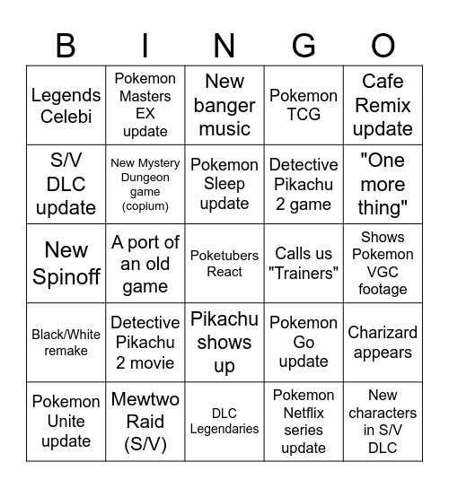 Pokemon Presents Bingo Card