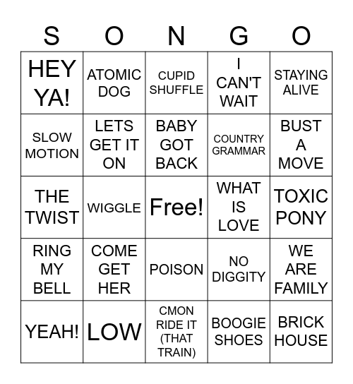 Dance Off Bingo Card