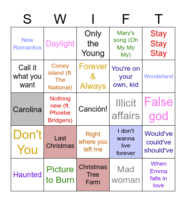 Bingo swiftie Bingo Card