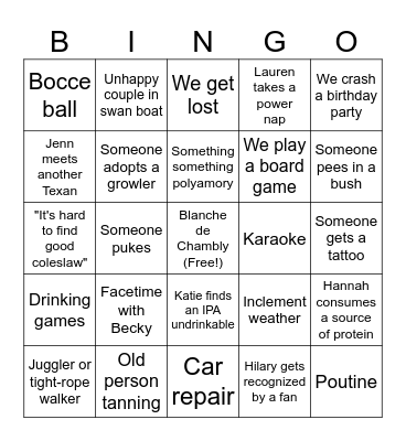 Katie's Stellar Sours: The Pub Crawl Bingo Card