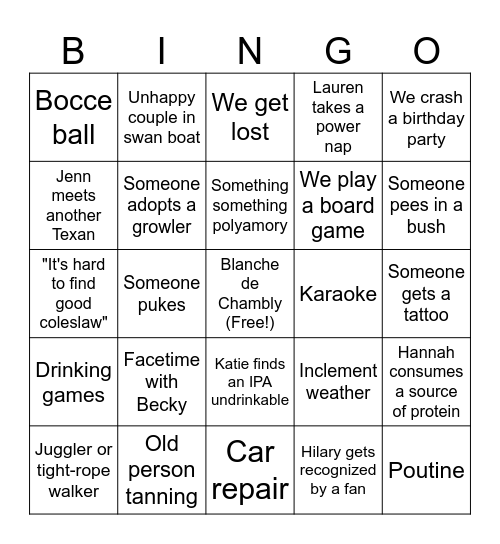 Katie's Stellar Sours: The Pub Crawl Bingo Card