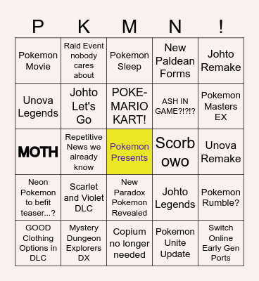 Pokemon Presents Bingo Card