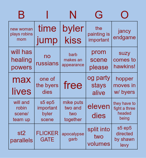 Stranger Things 5 Bingo Card