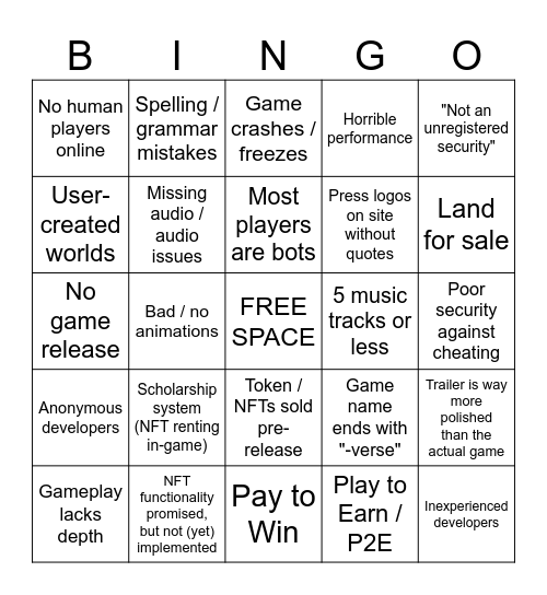 NFT / Crypto Game Bingo Card