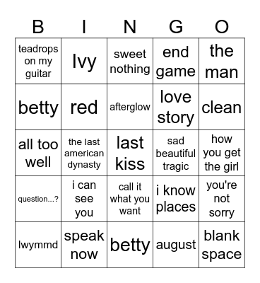 BINGO SWIFTIE !! Bingo Card