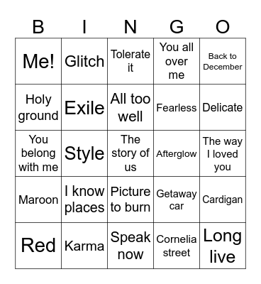 BINGO SWIFTIE Bingo Card