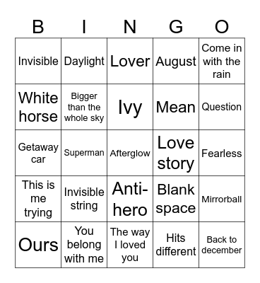 @TeenSpirit06 Bingo Card