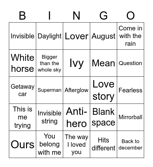 @TeenSpirit06 Bingo Card