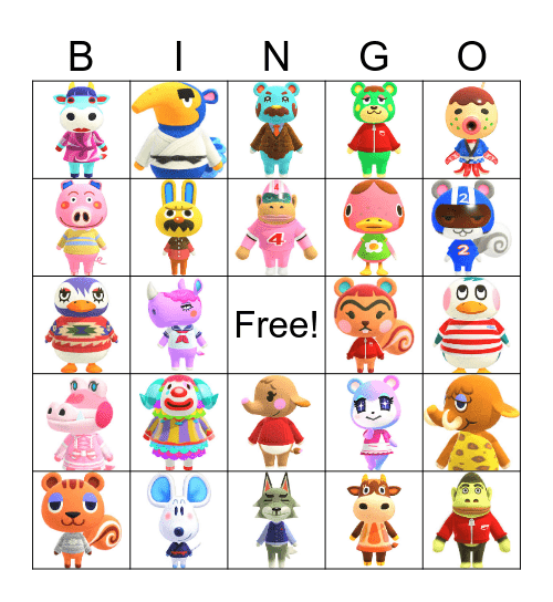 Animal Crossing Villager Hunting Bingo Card