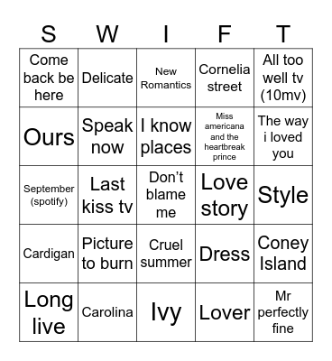 Bingo swiftie Bingo Card