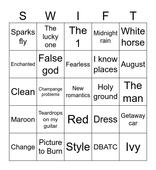 Bingo Swiftie flor Bingo Card