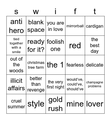 bingo swiftieee Bingo Card