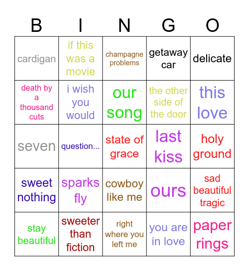 bingo swiftie Bingo Card