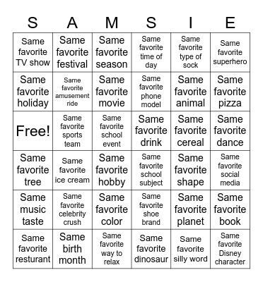 OMG, Samsie! Bingo Card