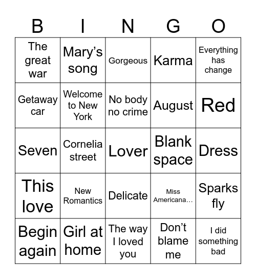 Iviiluv Bingo Card