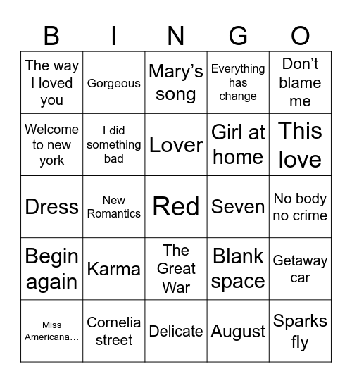 Untitled bingo card