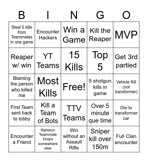 Farlight84 Bingo Card