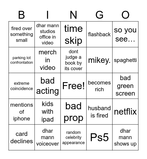 Dhar mann bingo Card