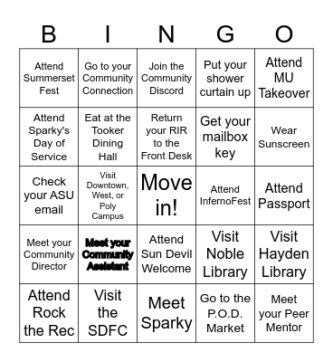 Welcome Week Bingo Card