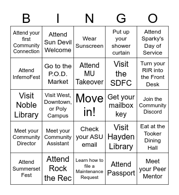 Welcome Week BINGO Card