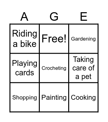 Let's EngAGE Bingo Card