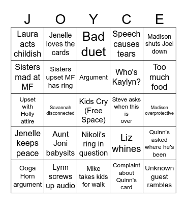 JOYCE-O Bingo Card