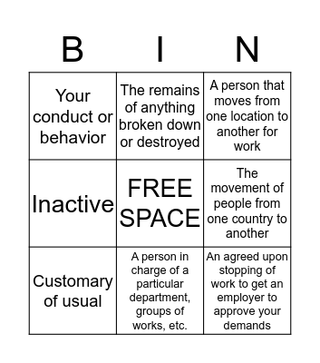 Week 3 Vocabulary  Bingo Card