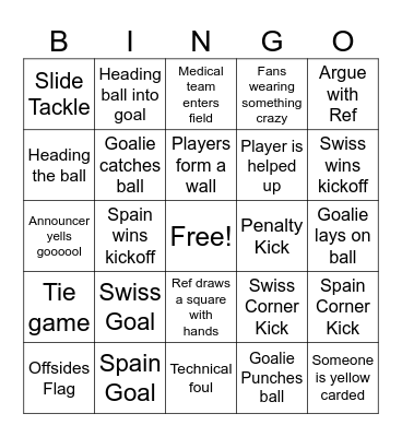 Spain vs Swiss Bingo Card