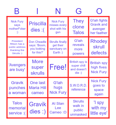Secret Invasion Bingo Card