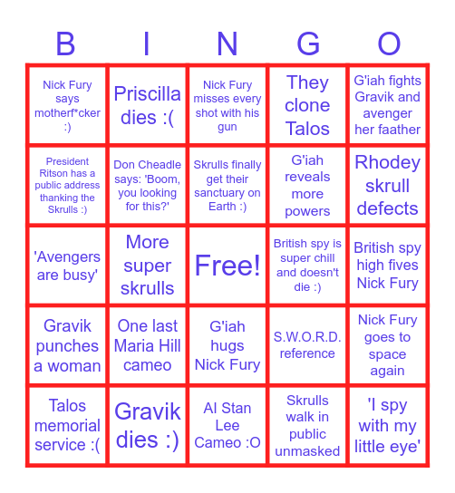 Secret Invasion Bingo Card