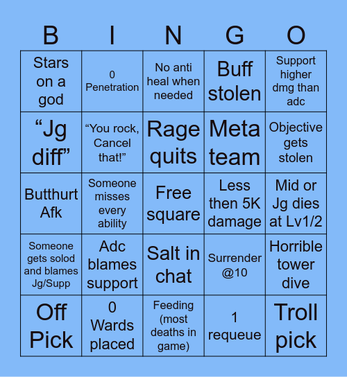Smite Bingo Card