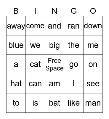 Word Bingo! Bingo Card