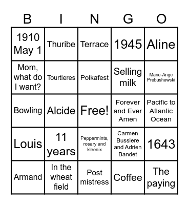 Bussiere Family BINGO Card
