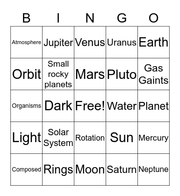 Solar System Bingo Card