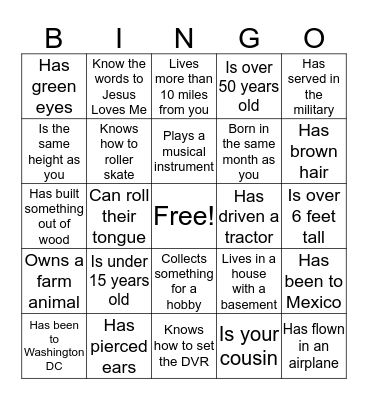 Getting to Know One Another Bingo Card
