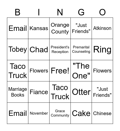 Janet's Shower Bingo Card
