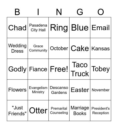 Janet's Shower Bingo Card