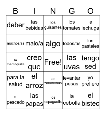 Vocabulario La Comida Bingo Card