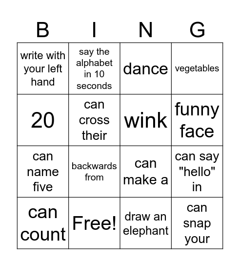 Can you....? Bingo Card