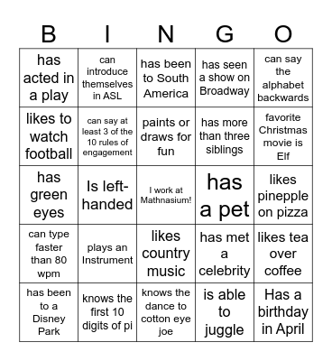 MATHNASIUM BINGO Card