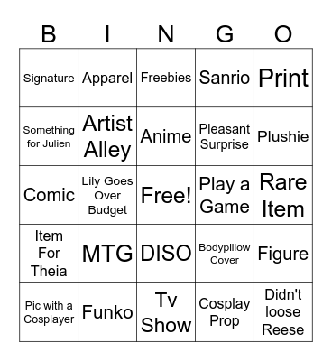 Lily & EEF's Con Bingo Card