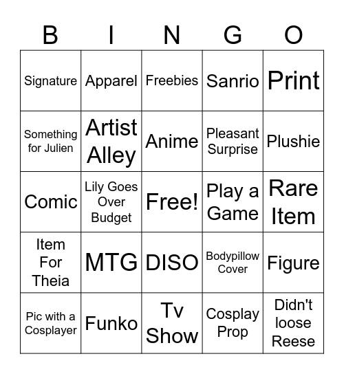 Lily & EEF's Con Bingo Card