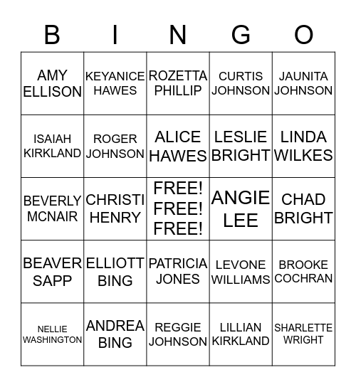 A SPECIAL OCCASION Bingo Card