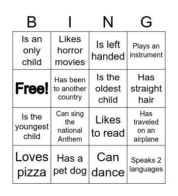 Nice to Meet You Bingo Card
