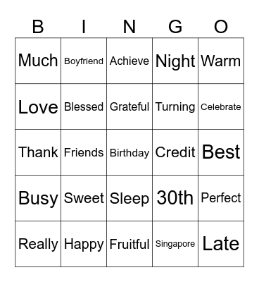 Birthday IG Bingo Card