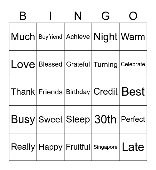 Birthday IG Bingo Card