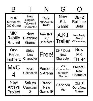 Evo 2023 Predictions Bingo Card