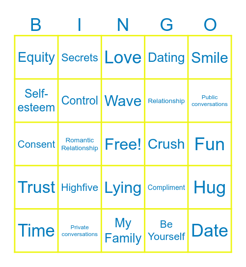 Relationship Bingo Card